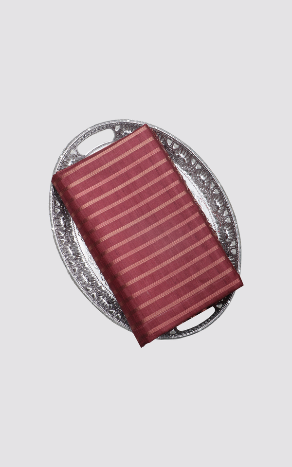 Semi Tussar Saree Maroon with Allover Horizontal Zari Lines with Kalamkari Digital Prints