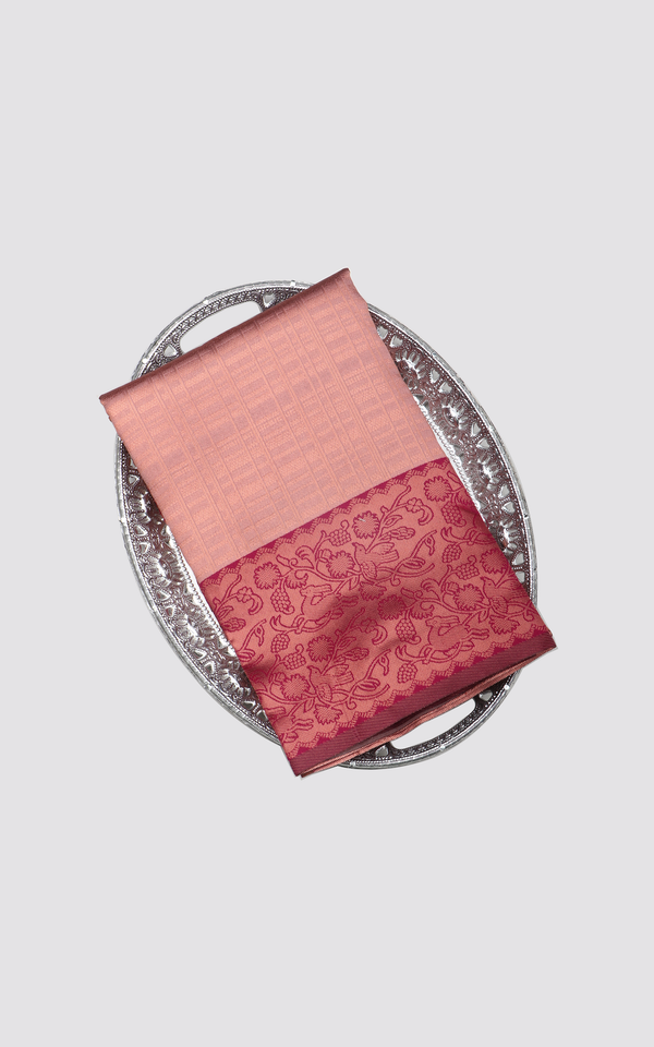 Pastel Peach and Maroon Softy Silk Saree
