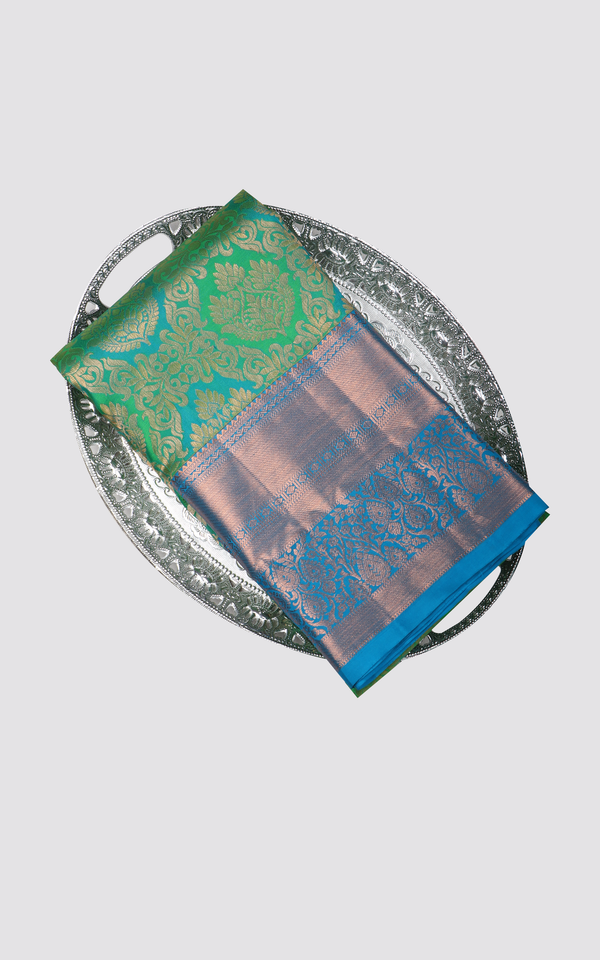 Green and Blue Pure Kanjivaram Silk Saree