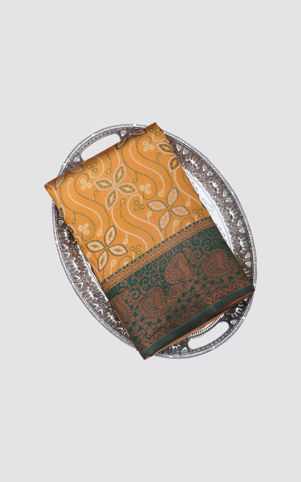 Yellow and Bottle Green Softy Silk Saree