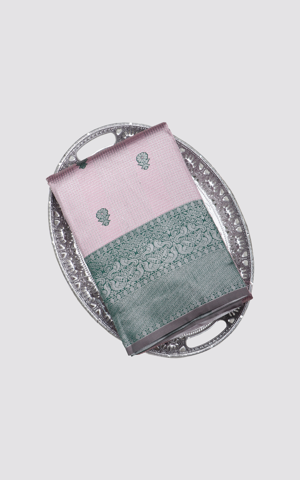 Lilac and Green Softy Silk Saree