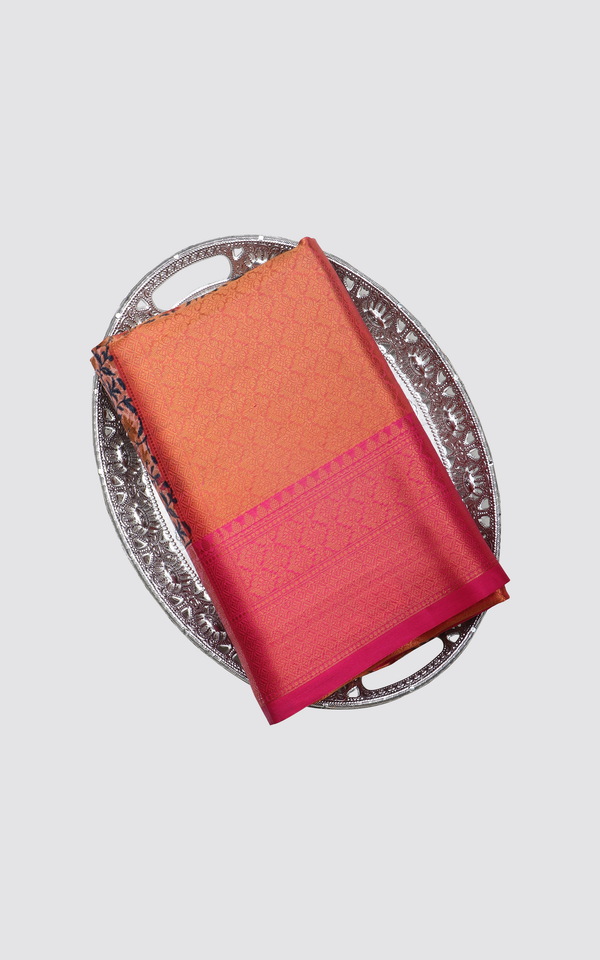 Orange and Pink Softy Silk Saree