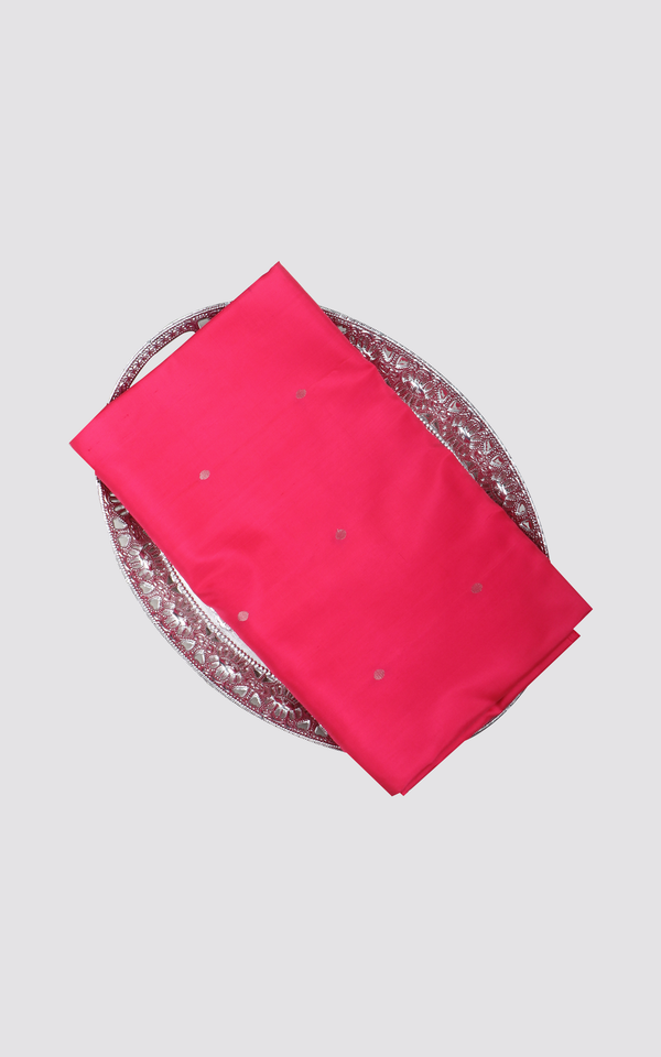Peachish Pink and Royal Blue Pure Soft Silk Saree