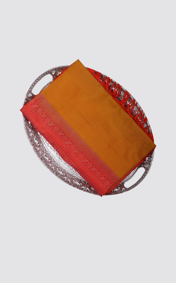 Brown and Red Pure Soft Silk Saree
