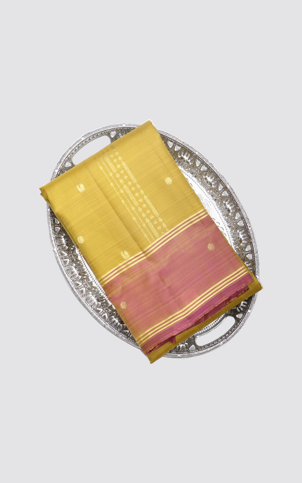 Mustard Yellow and Magenta Pure Silk Saree