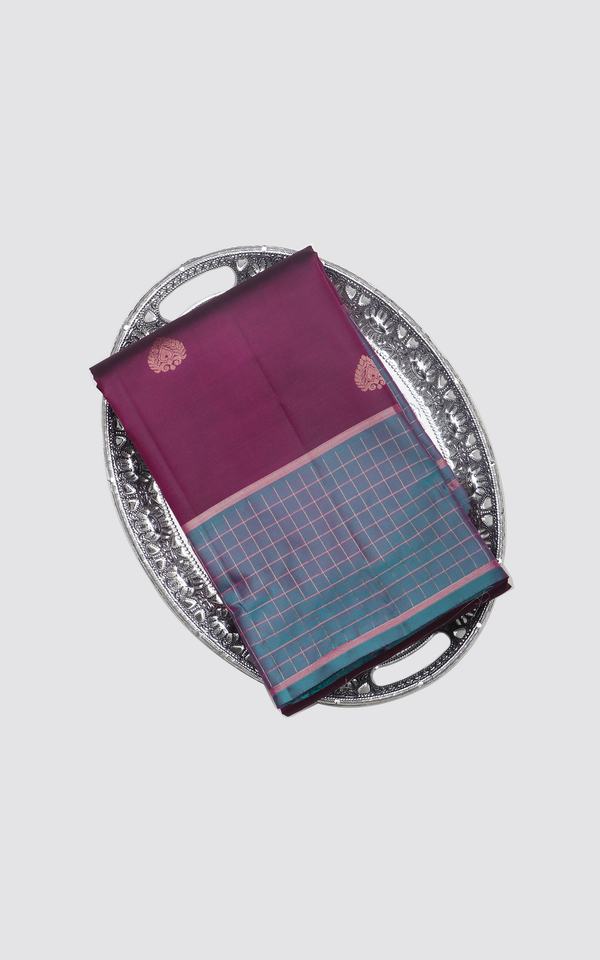 Jamun and Peacock Blue Pure Silk Saree