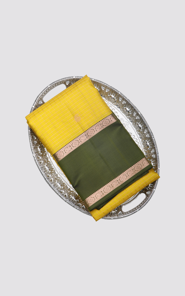 Yellow and Green Pure Silk Saree
