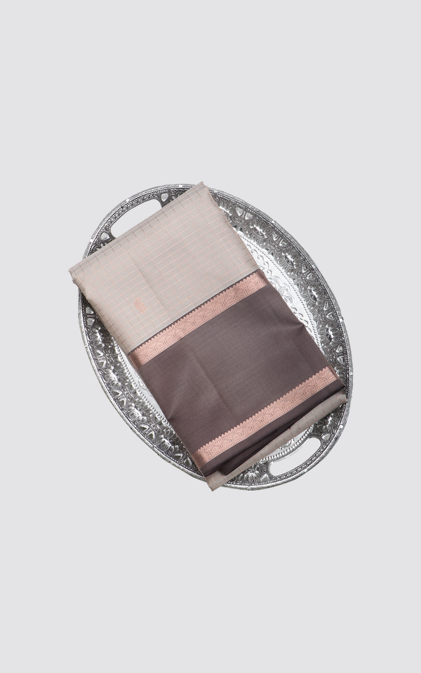 Grey and Black Pure Silk Saree