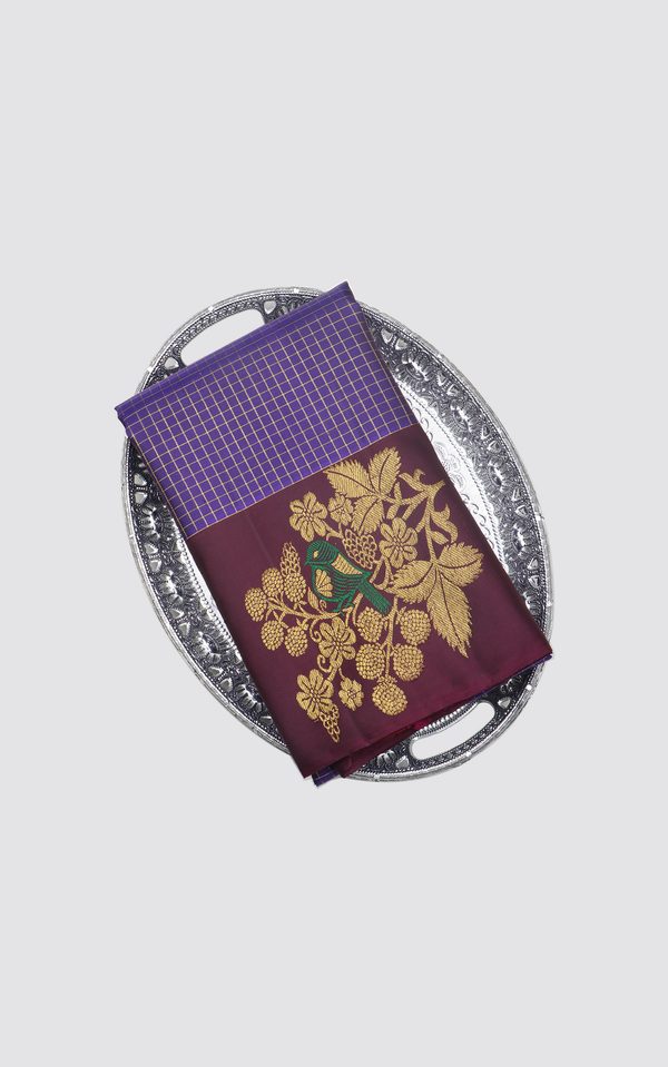Violet and Maroon Pure Silk Saree