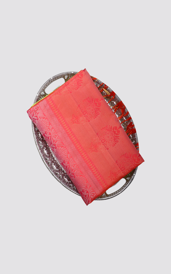 Lime Green and Red Pure Soft Silk Saree