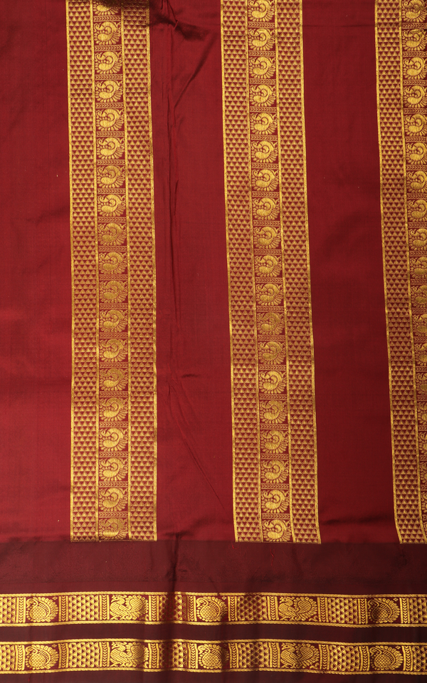 Lime Green and Maroon 9 Yards Pure Silk Saree