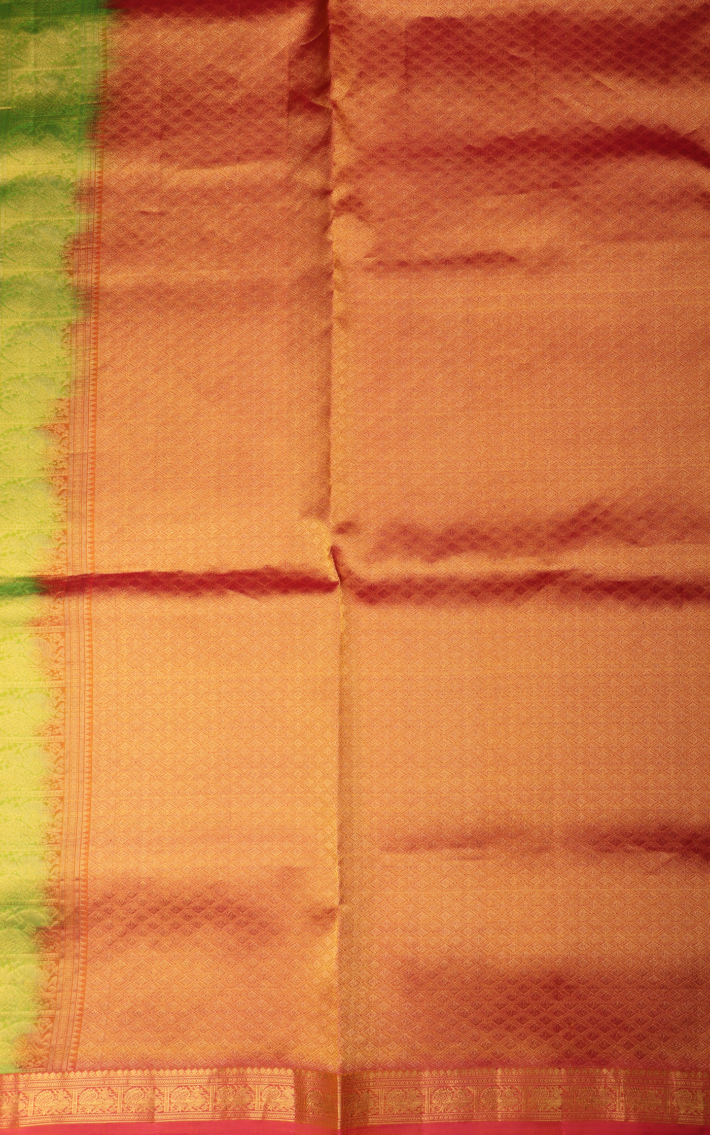 Light Green and Brick 9 Yards Pure Silk Saree