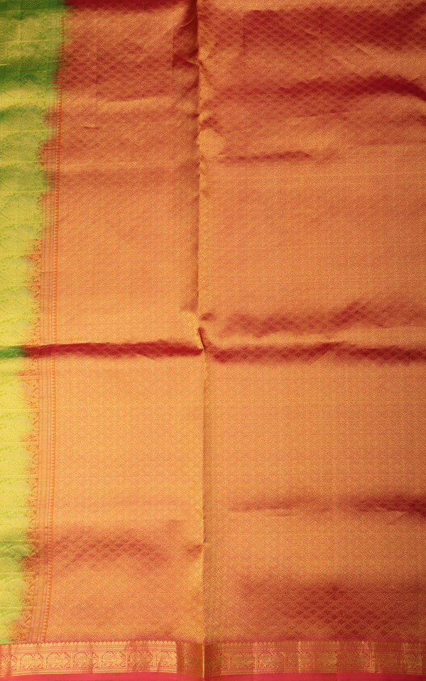 Light Green and Brick 9 Yards Pure Silk Saree