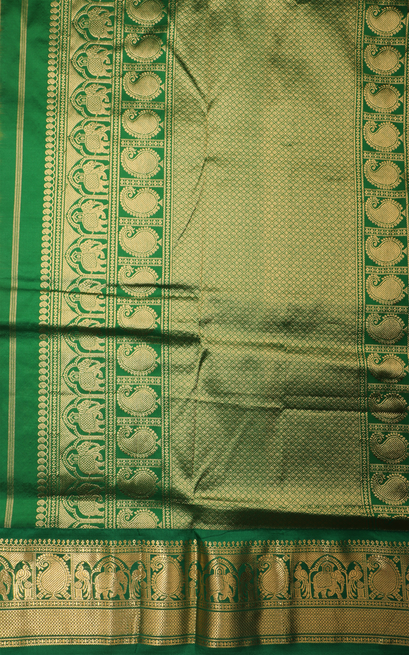 Mustard Yellow and Green 10 Yards Pure Silk Saree