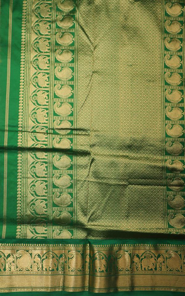 Mustard Yellow and Green 10 Yards Pure Silk Saree