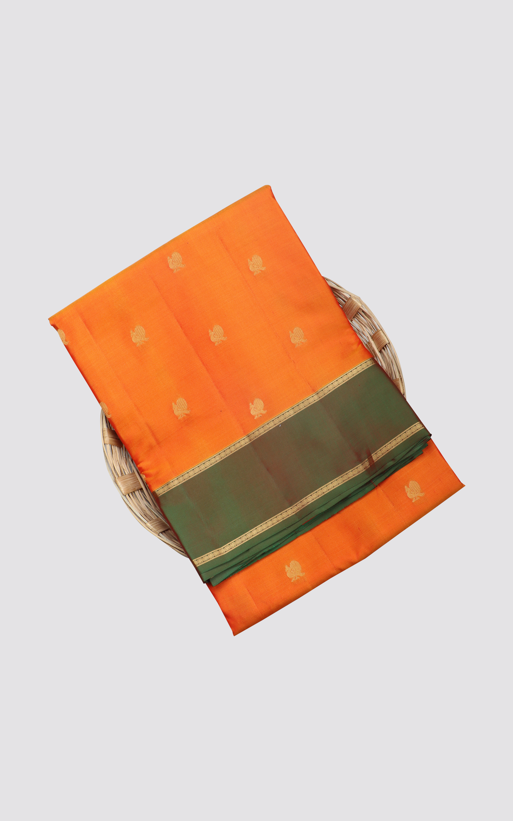 Orange and Green 9 Yards Pure Silk Saree