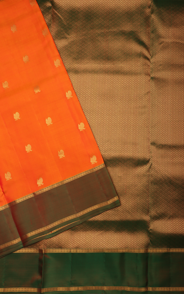 Orange and Green 9 Yards Pure Silk Saree