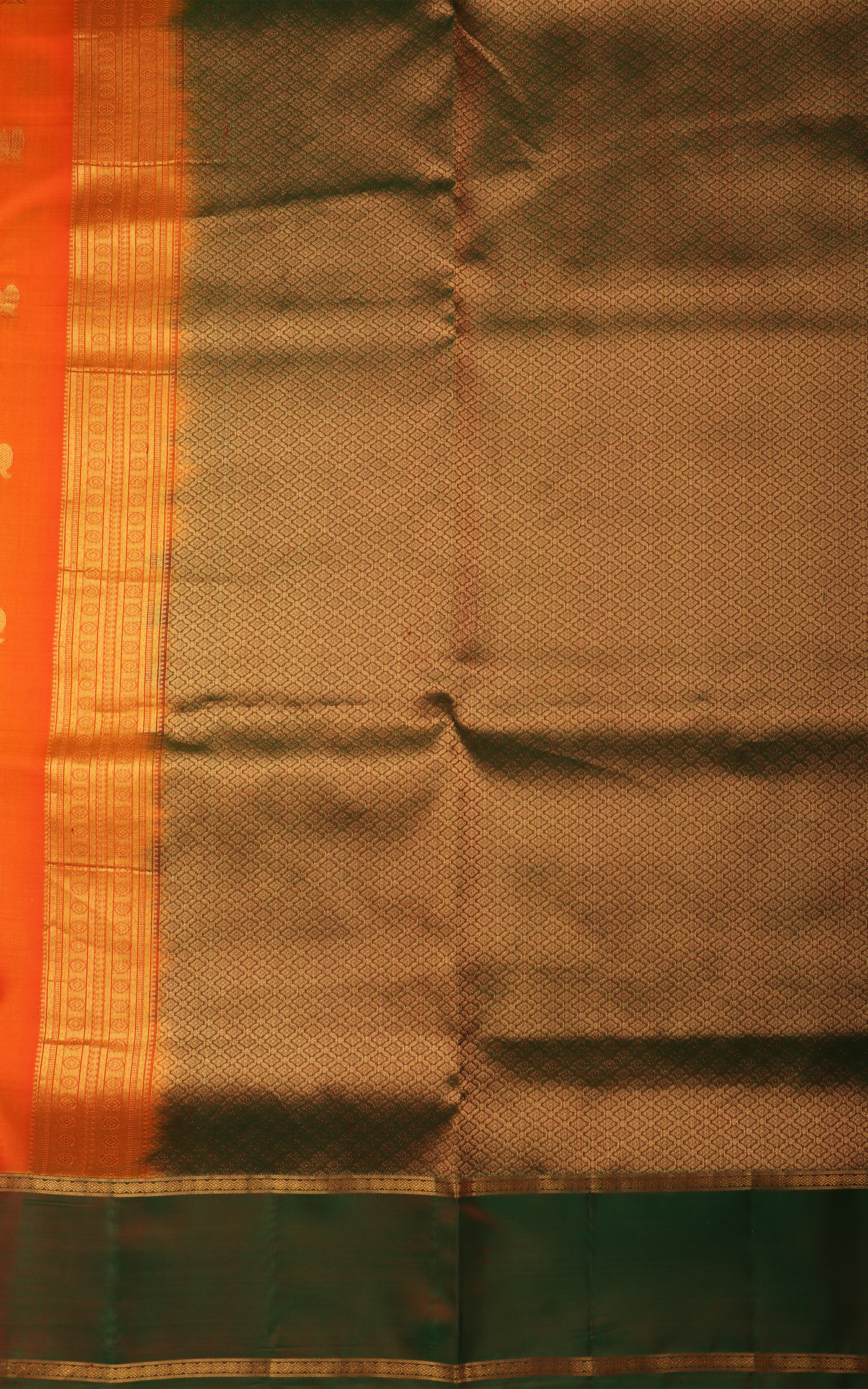 Orange and Green 9 Yards Pure Silk Saree