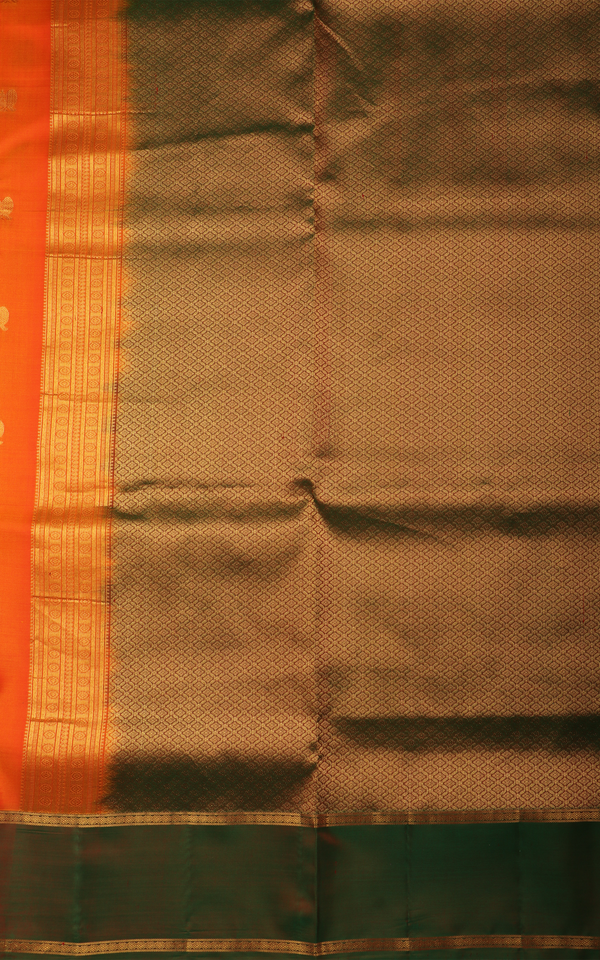 Orange and Green 9 Yards Pure Silk Saree