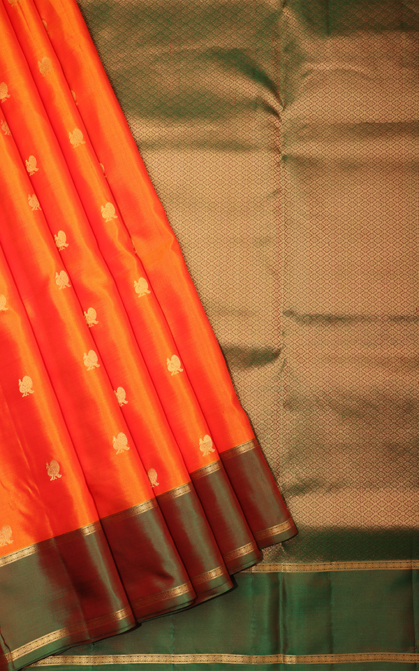 Orange and Green 9 Yards Pure Silk Saree