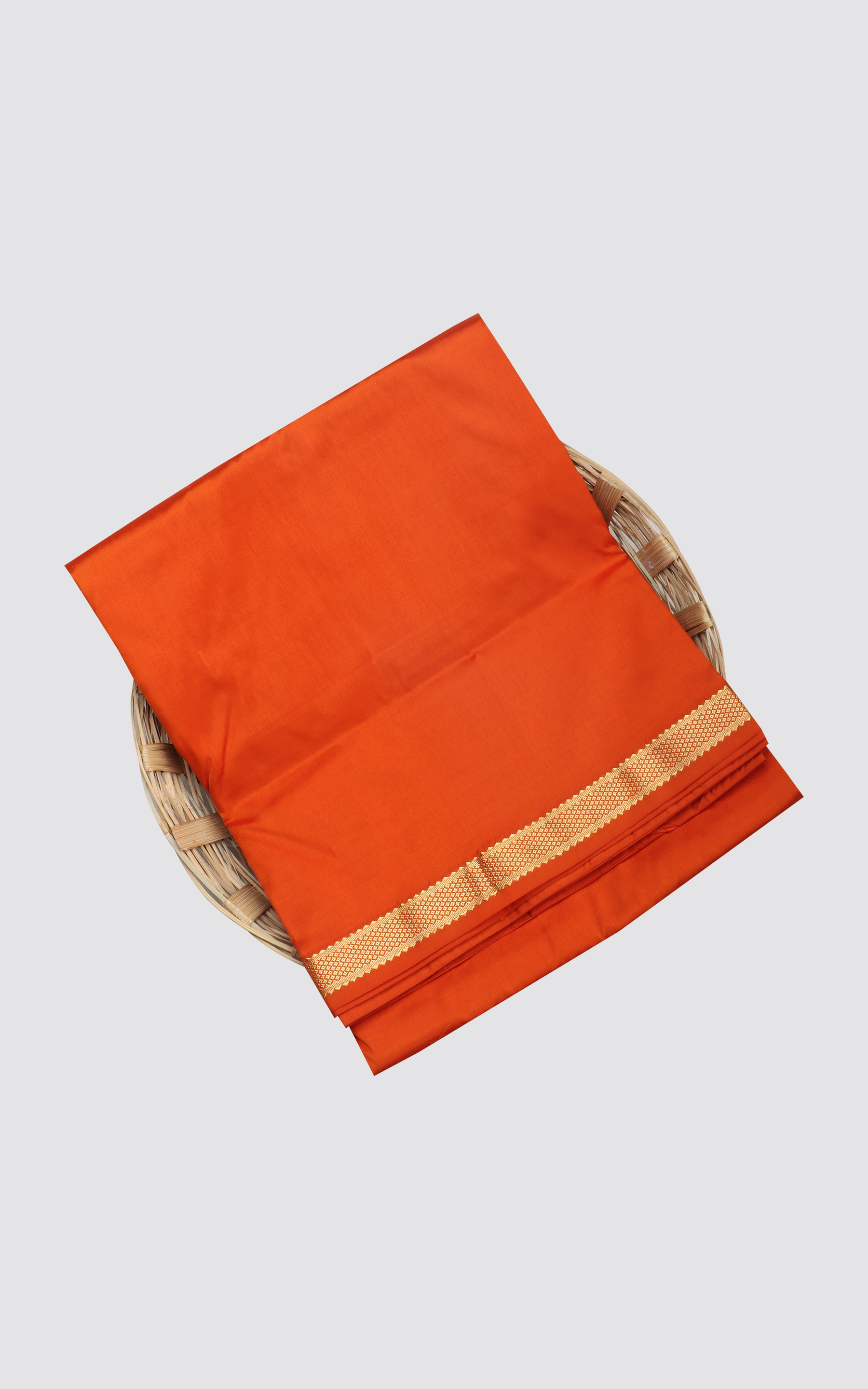 Orange 9 Yards Pure Silk Saree