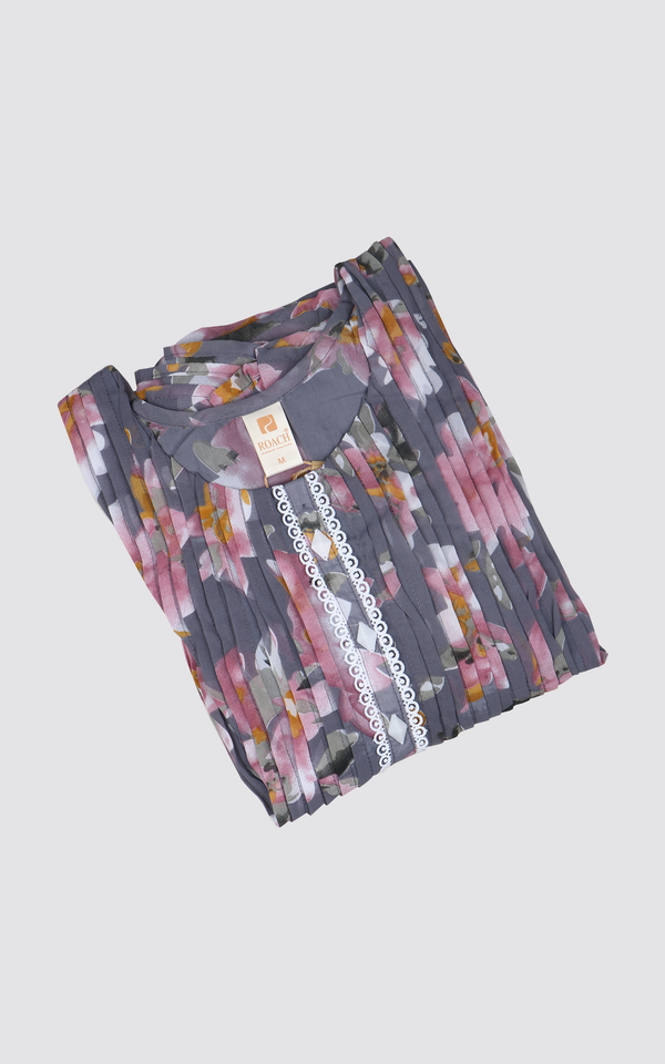 Grey - Floral Anarkali Kurti