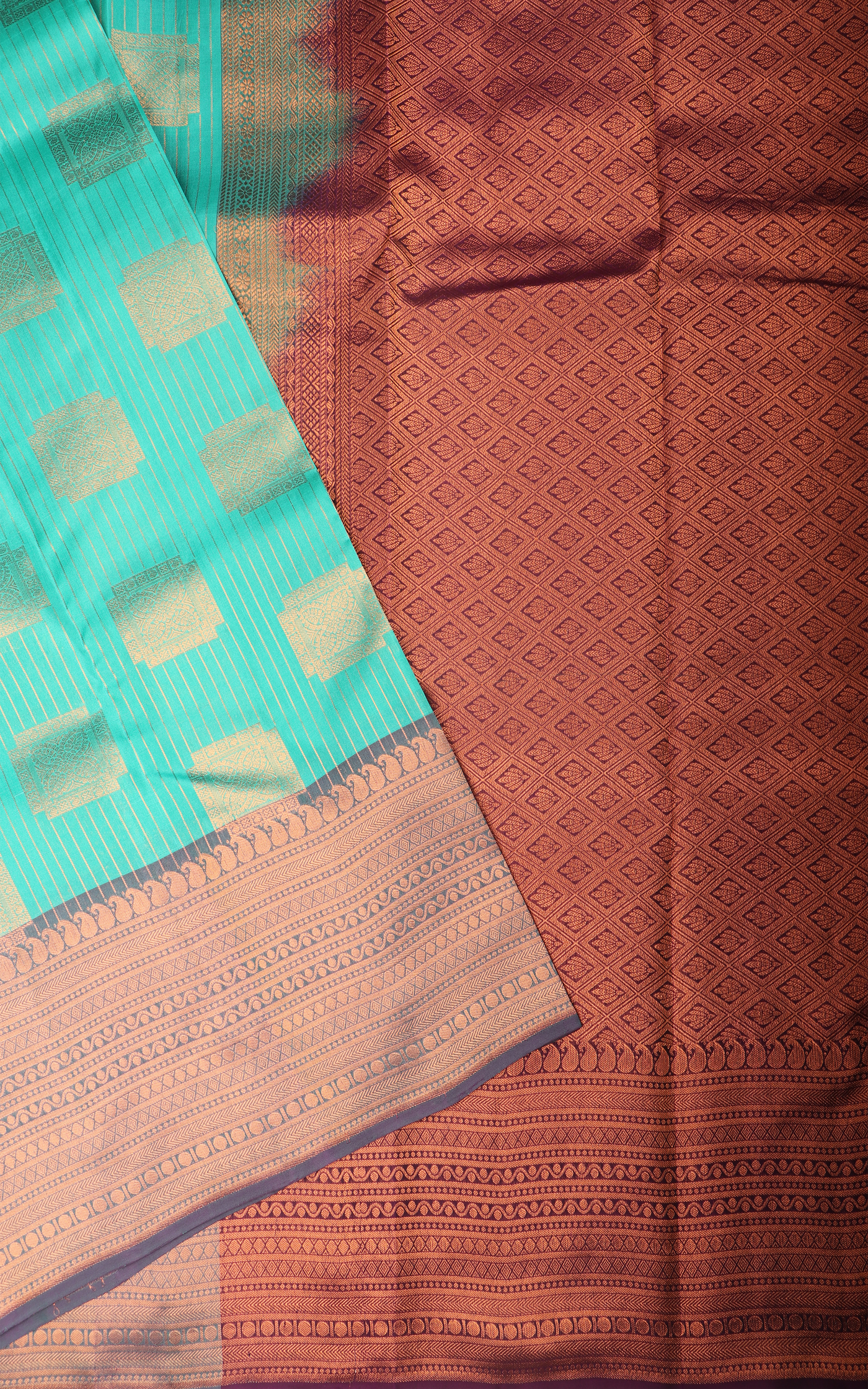Blusih Green and Deep Wine Semi Kanjivaram Silk Saree