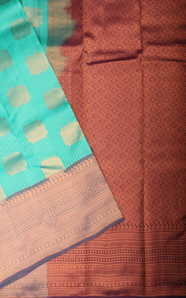 Blusih Green and Deep Wine Semi Kanjivaram Silk Saree