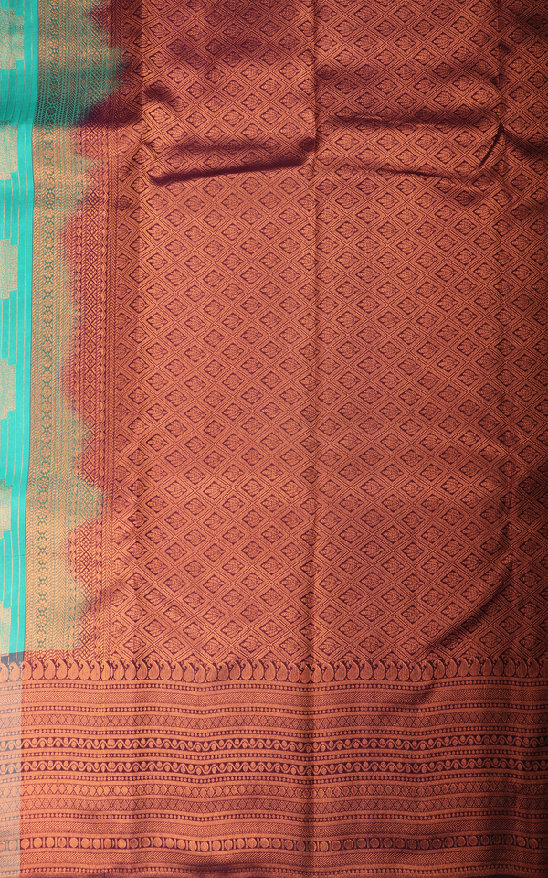 Blusih Green and Deep Wine Semi Kanjivaram Silk Saree
