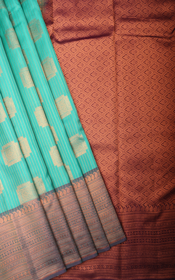 Blusih Green and Deep Wine Semi Kanjivaram Silk Saree