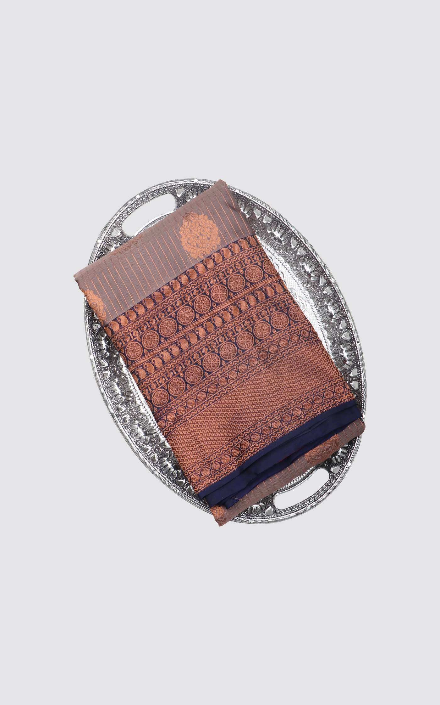 Brown and Navy Blue Semi Kanjivaram Silk Saree