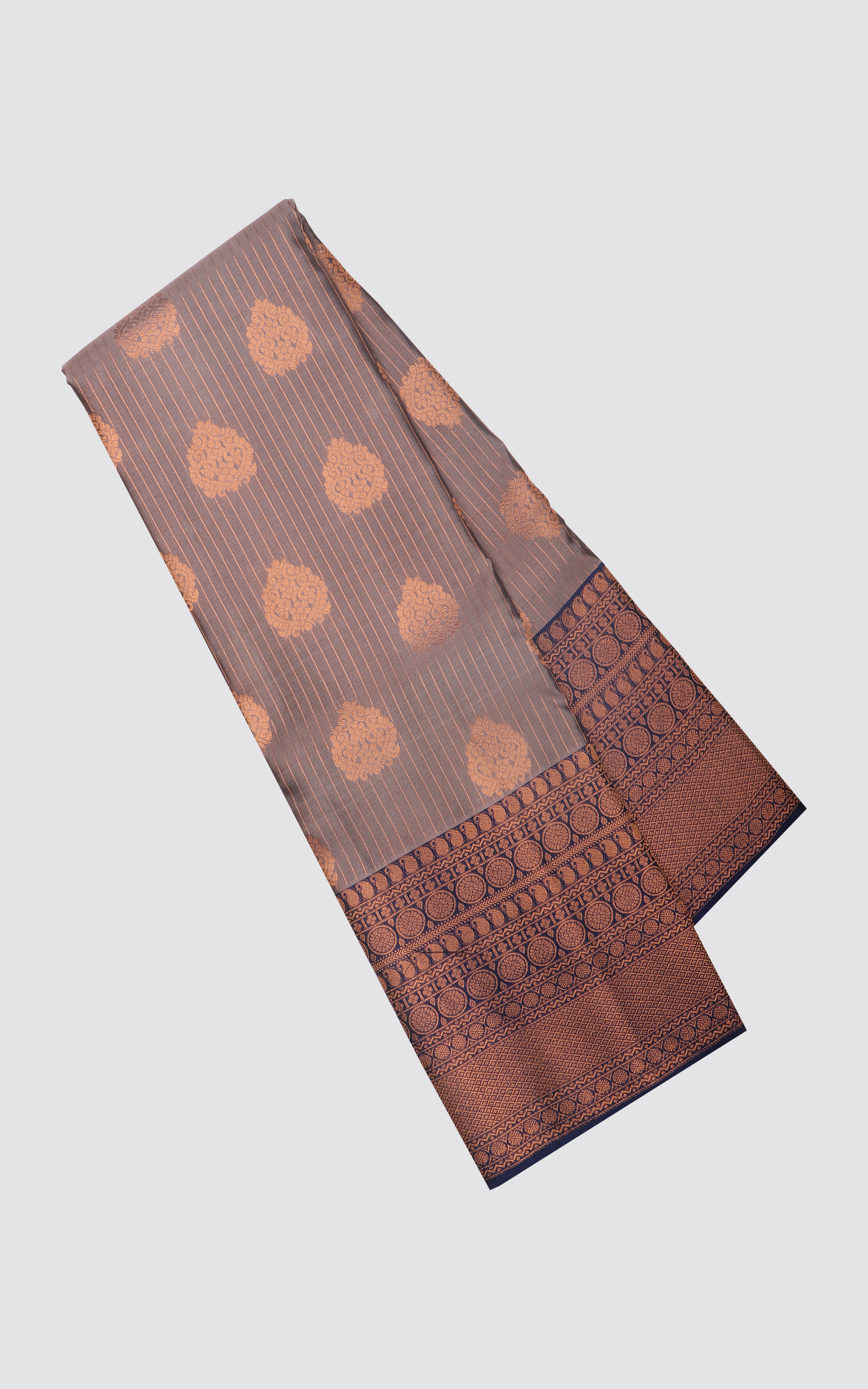 Brown and Navy Blue Semi Kanjivaram Silk Saree