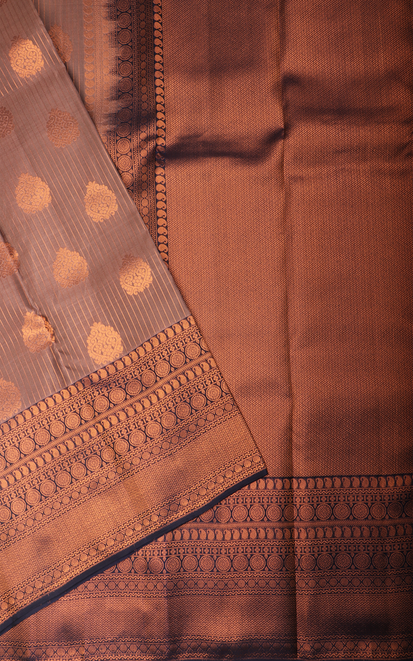 Brown and Navy Blue Semi Kanjivaram Silk Saree