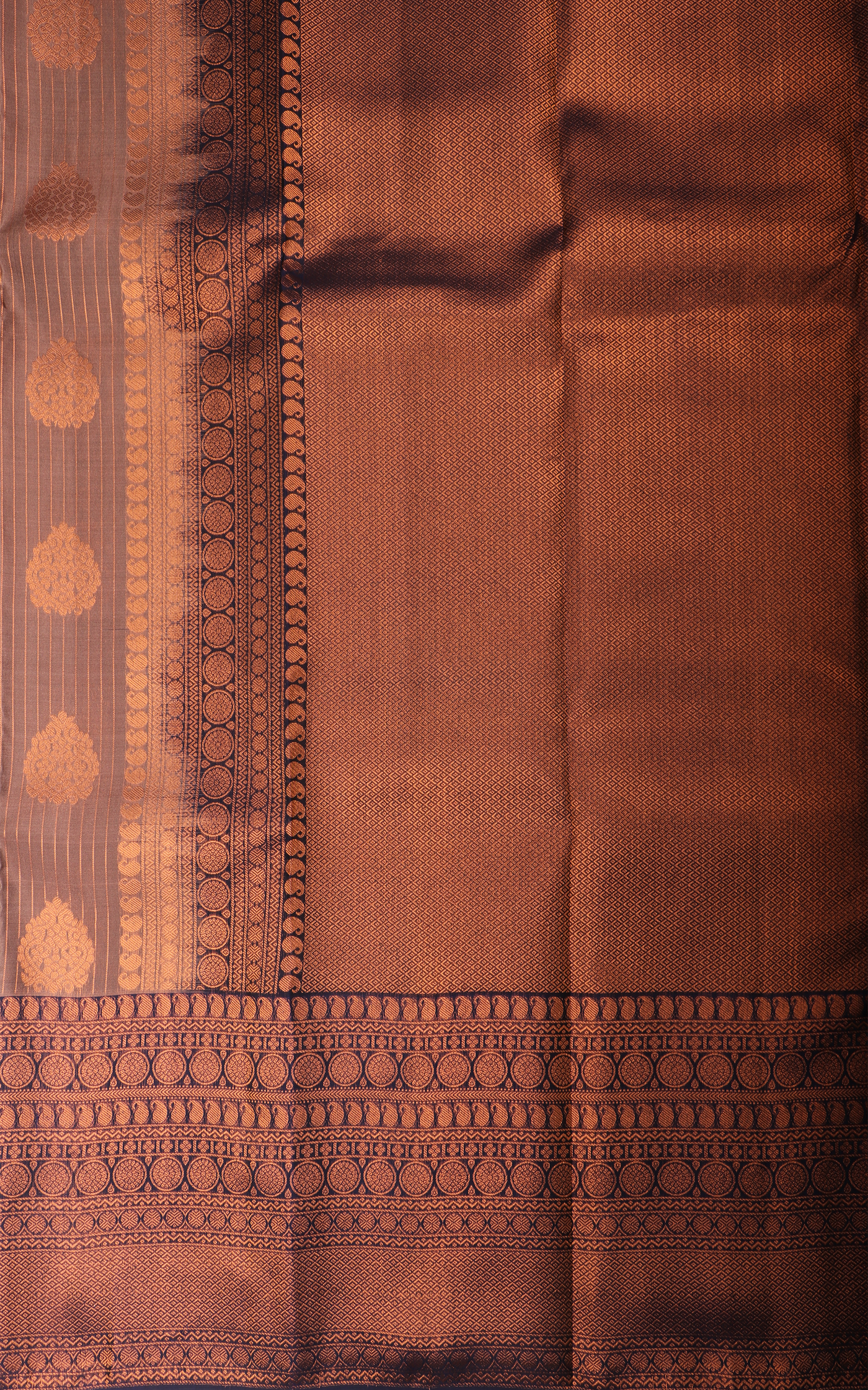 Brown and Navy Blue Semi Kanjivaram Silk Saree