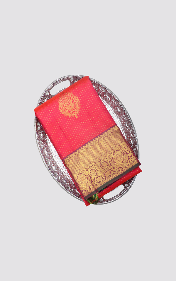 Deep Pink and Maroon Pure Silk Saree