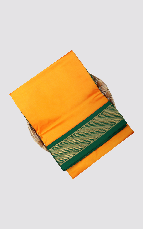 Mango Yellow and Green 10 Yards Pure Silk Saree