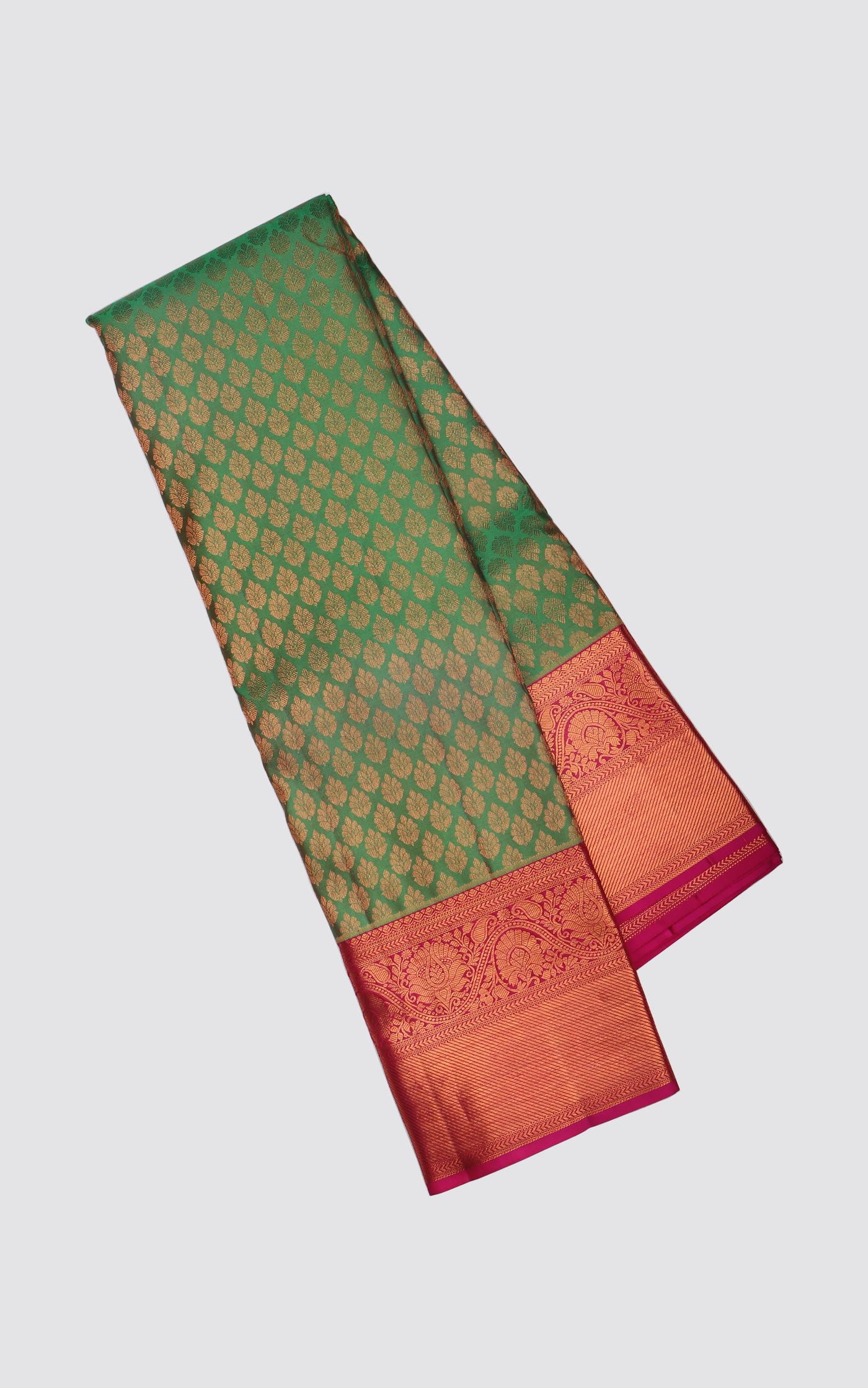 Pure Kanjivaram Silk Saree Light Green and Pink with allover Zari Brocade Weaves and Zari Woven Border