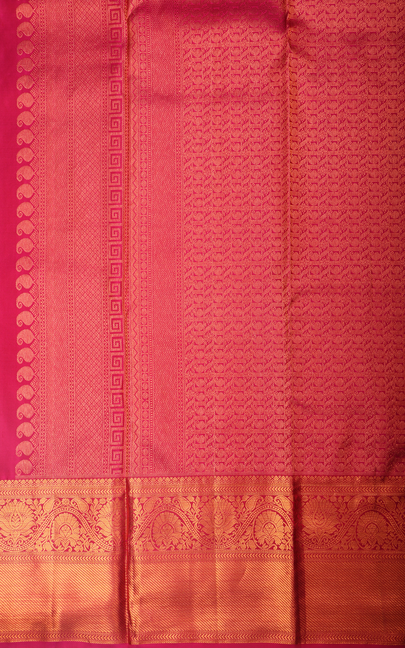 Pure Kanjivaram Silk Saree Light Green and Pink with allover Zari Brocade Weaves and Zari Woven Border