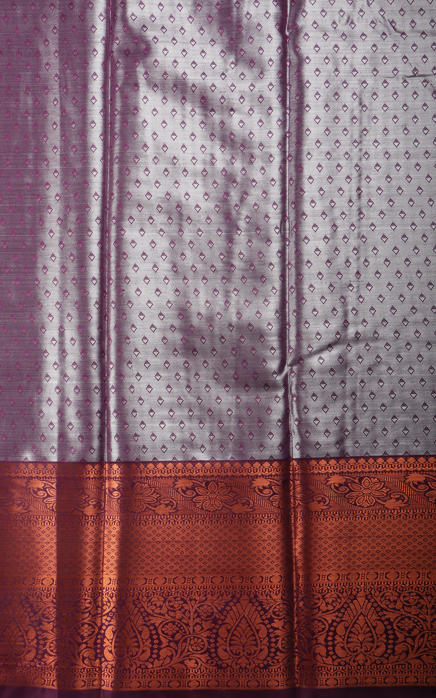 Vichitra Silk Saree Pastel Green and Wine with Allover Zari Brocade Weaves & Zari Woven Border