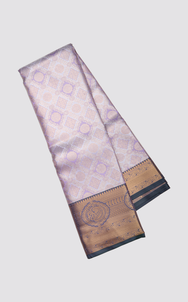 Vichitra Silk Saree Lilac and Green with Allover Zari Brocade Weaves & Zari Woven Border