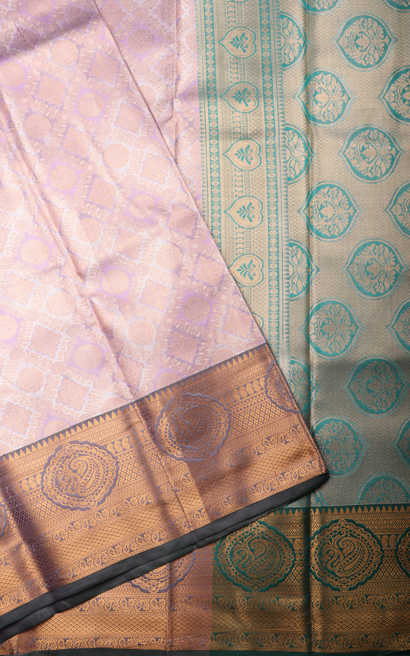 Vichitra Silk Saree Lilac and Green with Allover Zari Brocade Weaves & Zari Woven Border