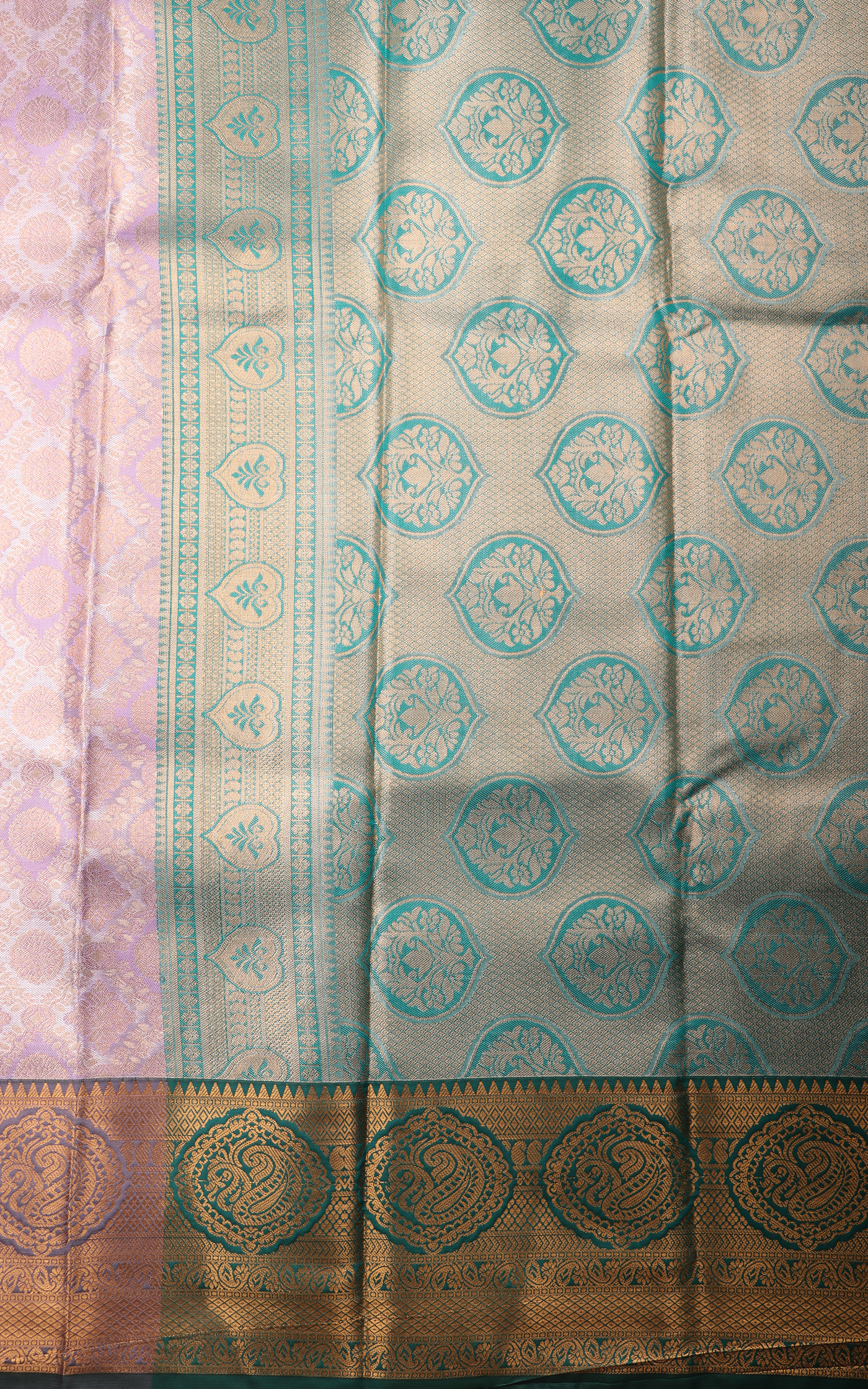 Vichitra Silk Saree Lilac and Green with Allover Zari Brocade Weaves & Zari Woven Border