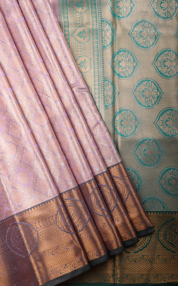 Vichitra Silk Saree Lilac and Green with Allover Zari Brocade Weaves & Zari Woven Border