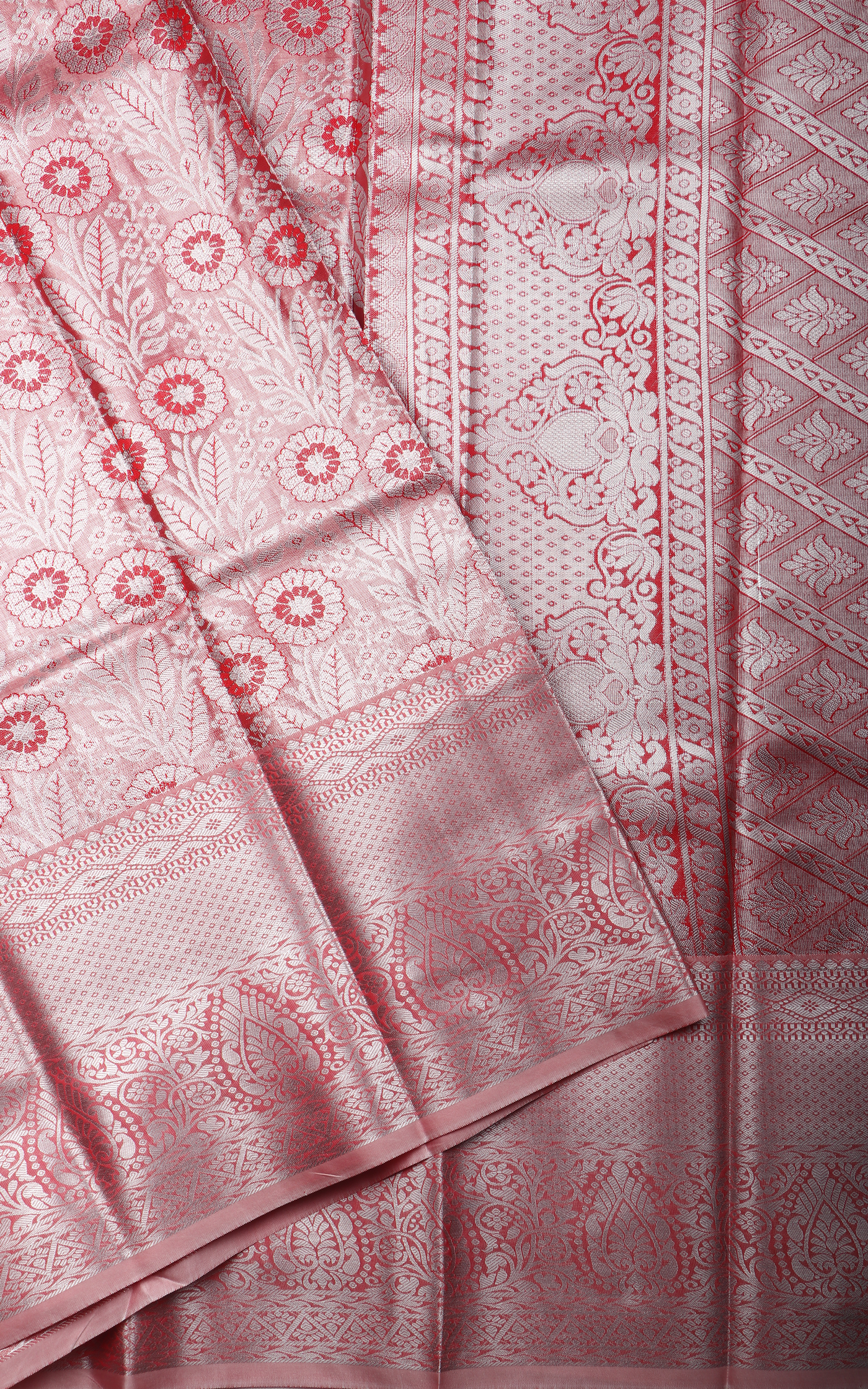 Vichitra Silk Saree Pastel Pink with Allover Zari Brocade Weaves & Zari Woven Border
