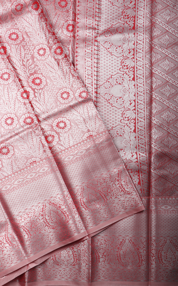 Vichitra Silk Saree Pastel Pink with Allover Zari Brocade Weaves & Zari Woven Border