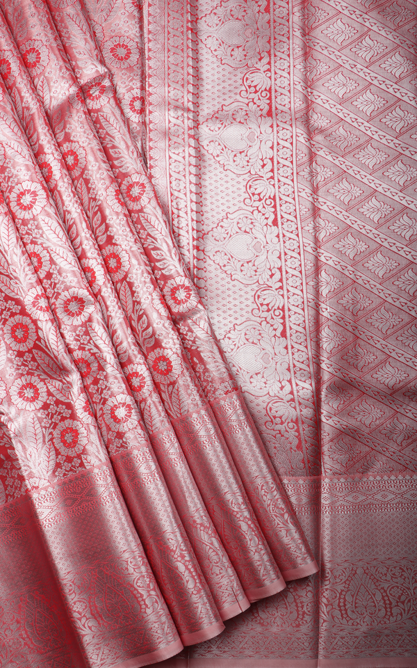 Vichitra Silk Saree Pastel Pink with Allover Zari Brocade Weaves & Zari Woven Border