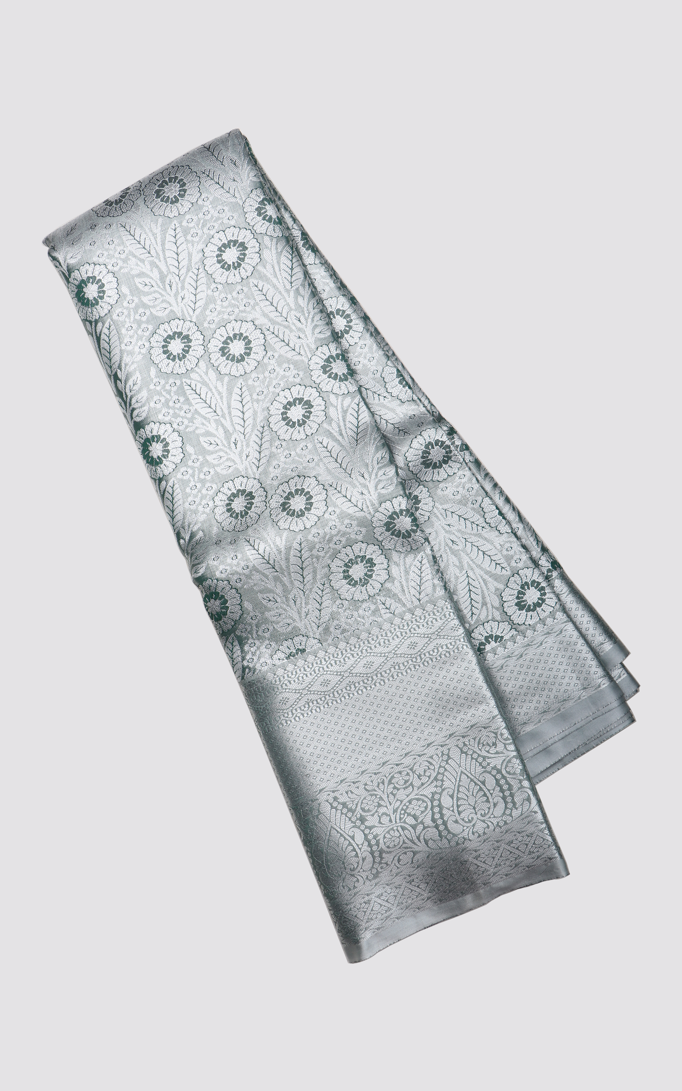 Vichitra Silk Saree Pastel Green with Allover Zari Brocade Weaves and Zari Woven Border
