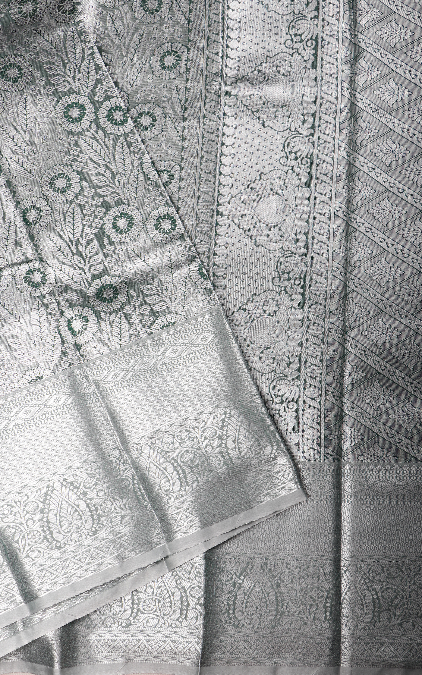 Vichitra Silk Saree Pastel Green with Allover Zari Brocade Weaves and Zari Woven Border