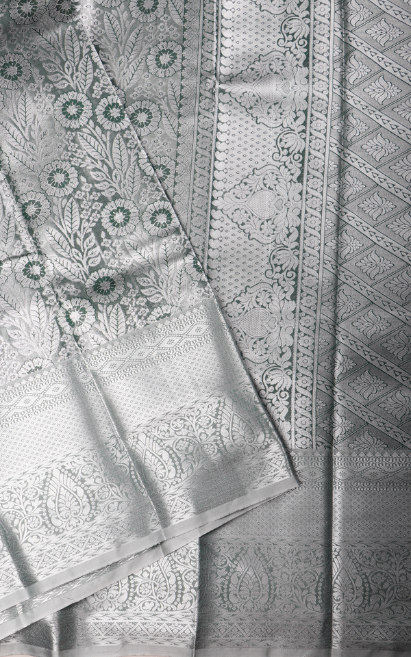 Vichitra Silk Saree Pastel Green with Allover Zari Brocade Weaves and Zari Woven Border