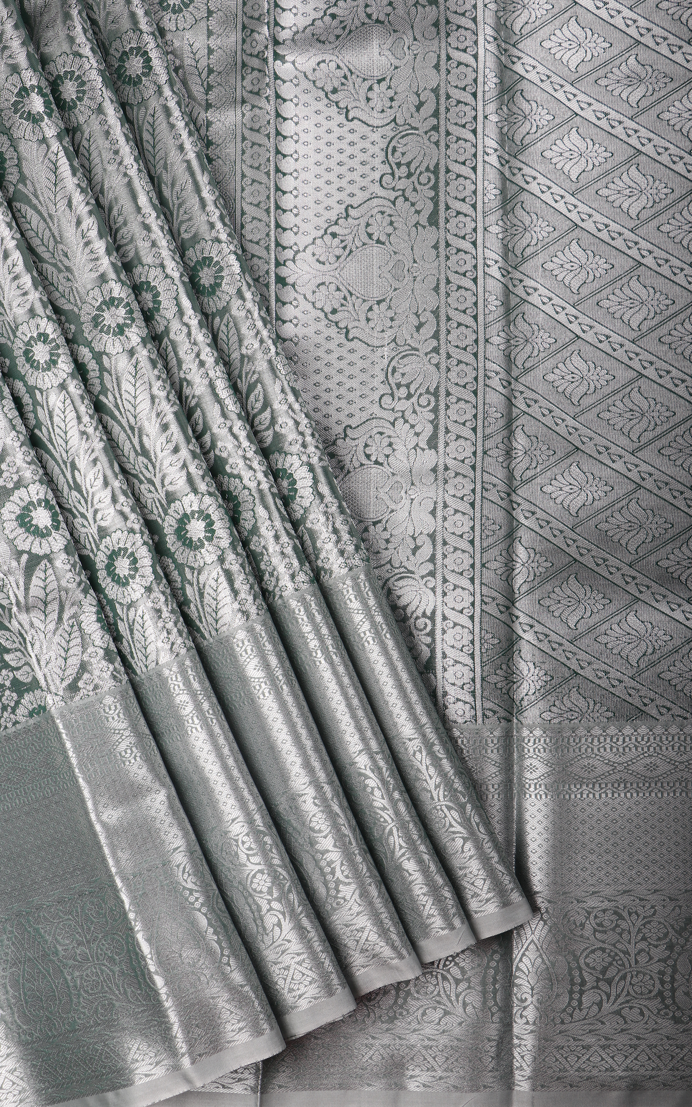 Vichitra Silk Saree Pastel Green with Allover Zari Brocade Weaves and Zari Woven Border